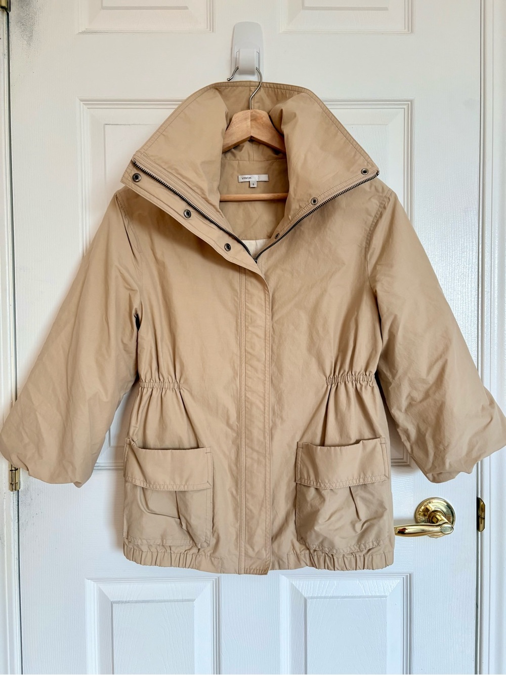 Vince Tan Beige Puffer Jacket with Drawstring Waist